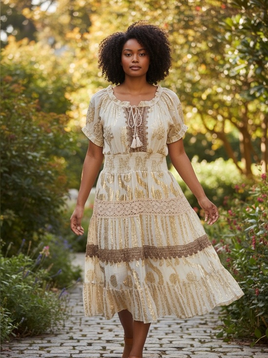 Me 2 Magic Dresses & Skirts - Boho Me 2 Magic White Metallic Lace Tassel Tie Anthropologie Dress Size Large